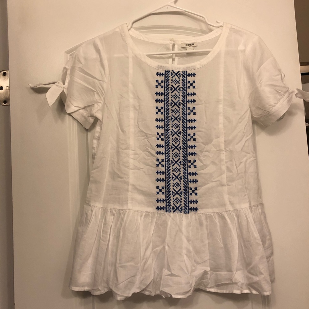 J Crew Embroidered Peplum Top